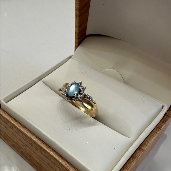 10K Gold Blue Topaz Ring with Diamond Accents - Picture 3 of 5